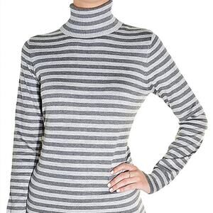 Joseph A Turtleneck Sweater Pullover Striped Metallic Statement Black Silver PS